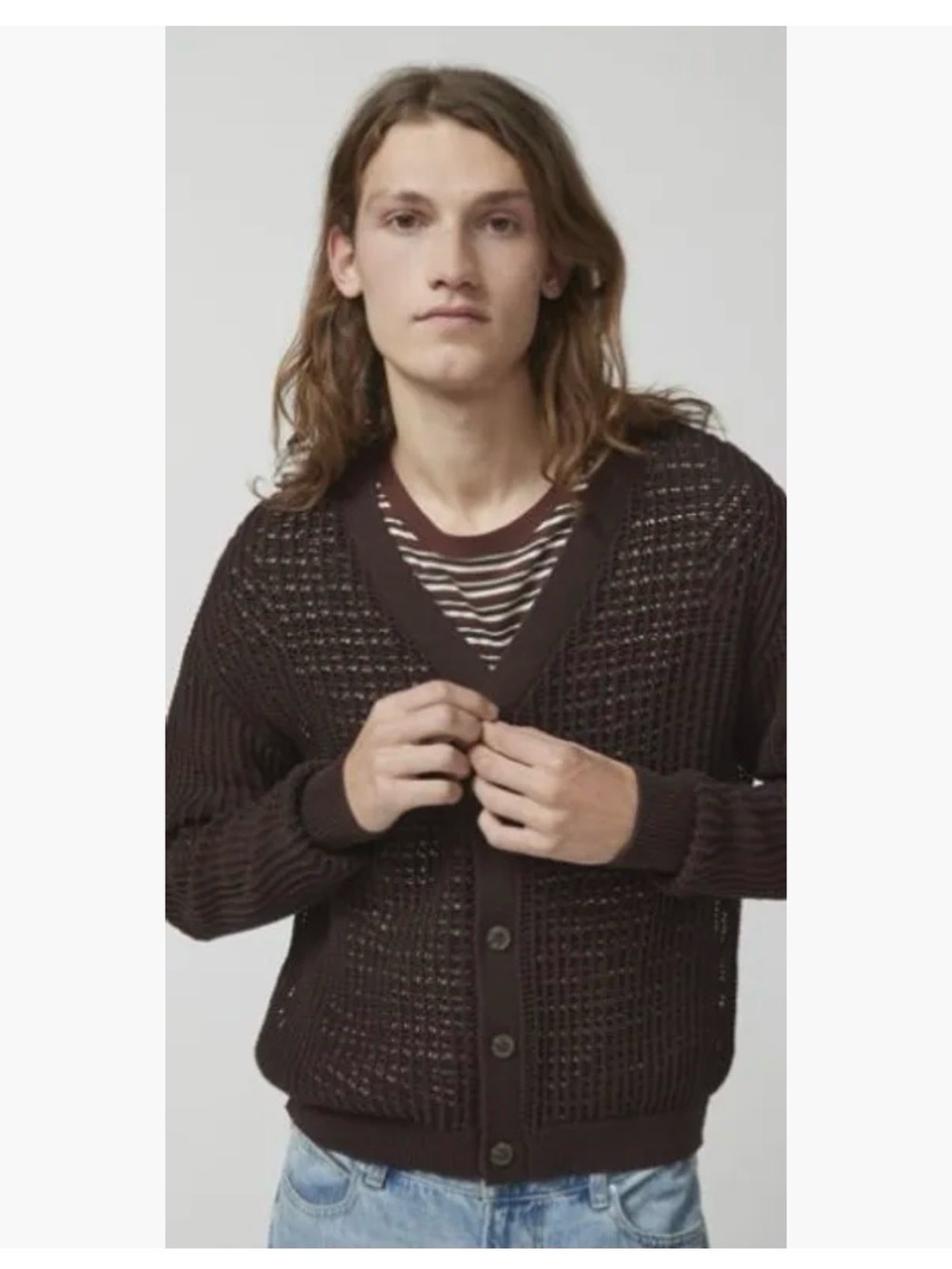 BDG Medium Chocolate Brown Beach V Neck Cardigan Open Knit, New Without Tags